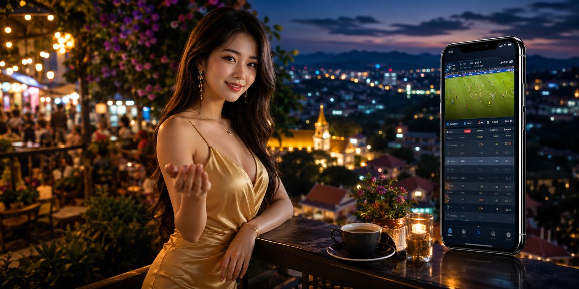 Người chơi trải nghiệm casino di động tại quán cà phê Đà Lạt giữa khung cảnh sương mờ