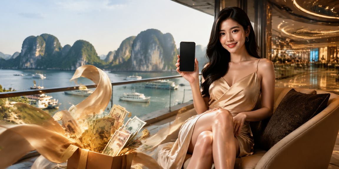 Người chơi Việt Nam nhận cashback bonus với phong cảnh Vịnh Hạ Long làm nền
