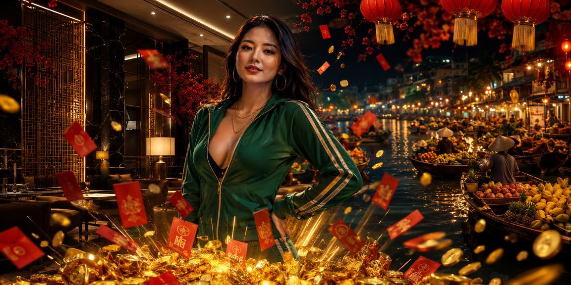 Phong bì đỏ và đèn lồng trang trí Tết tại vùng sông Mekong với không khí lễ hội